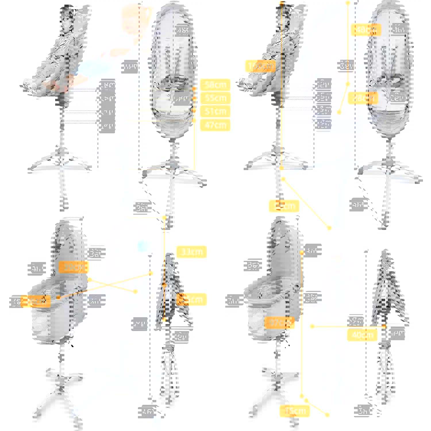 Ezebaby Electric Portable Baby Swing with Adjustable Bassinet & High Chair Feature