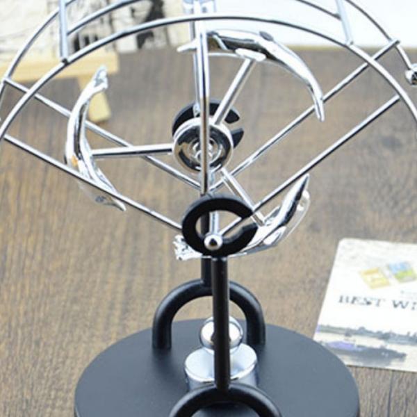 Fan-shaped Three Dolphins Style Kinetic Desk Toy Electronic Perpetual Swing Motion Art Office Decoration Silver & Black