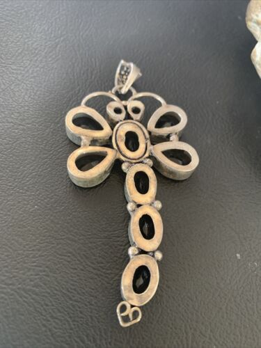 Handcrafted Sterling Silver Dragonfly Pendant with Faceted Black Onyx Gems