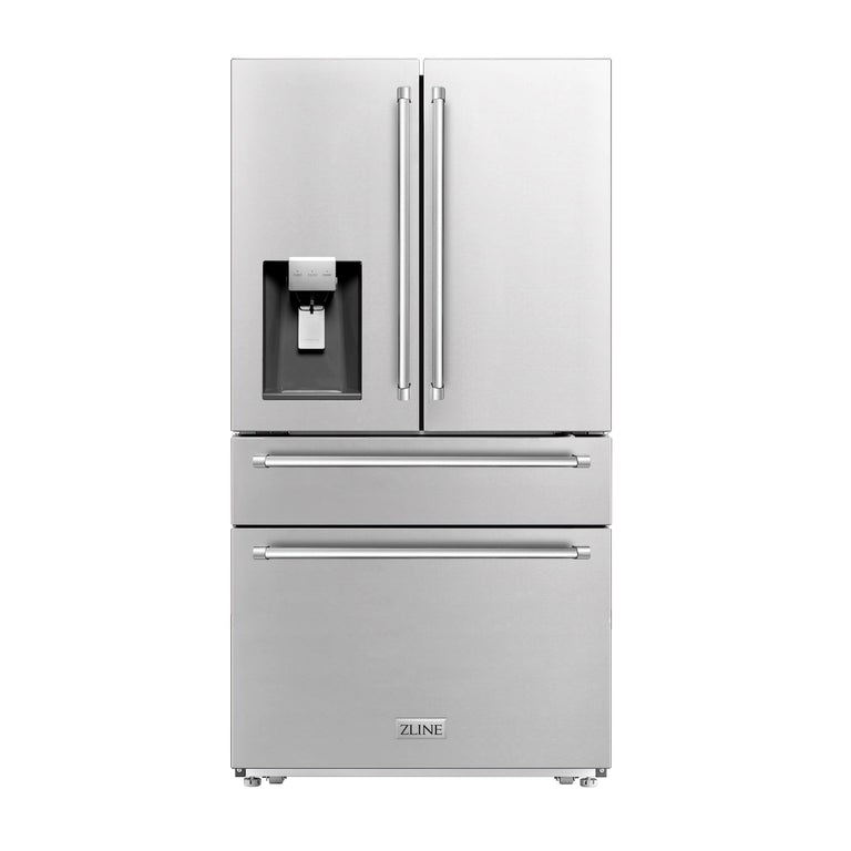 ZLINE 36 In. French Door Refrigerator with Water Dispenser and Ice Maker in Fingerprint Resistant Stainless Steel