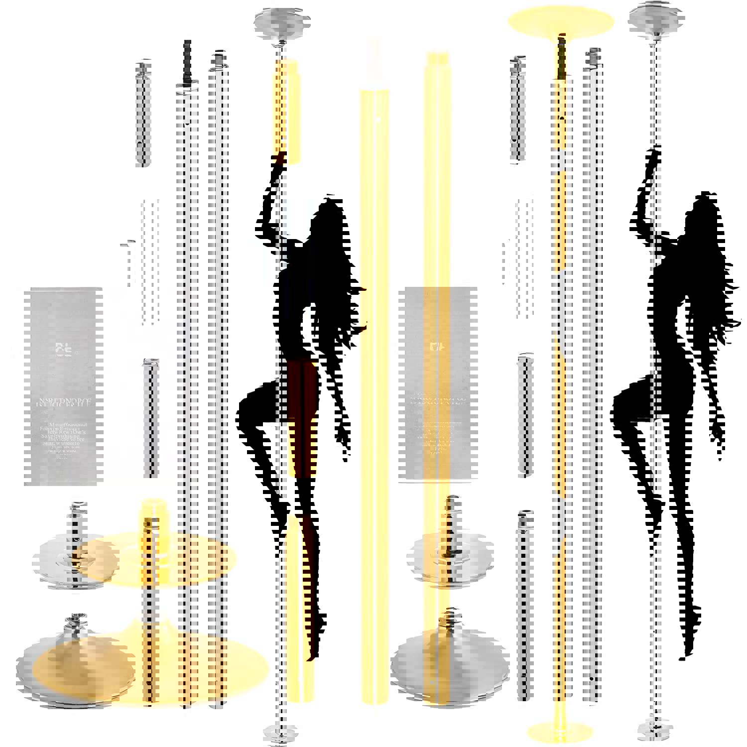 Professional Spinning & Static Stripper Pole for Home, Gym, and Party - Gold (2.235-2.745m / 7.33-9ft)