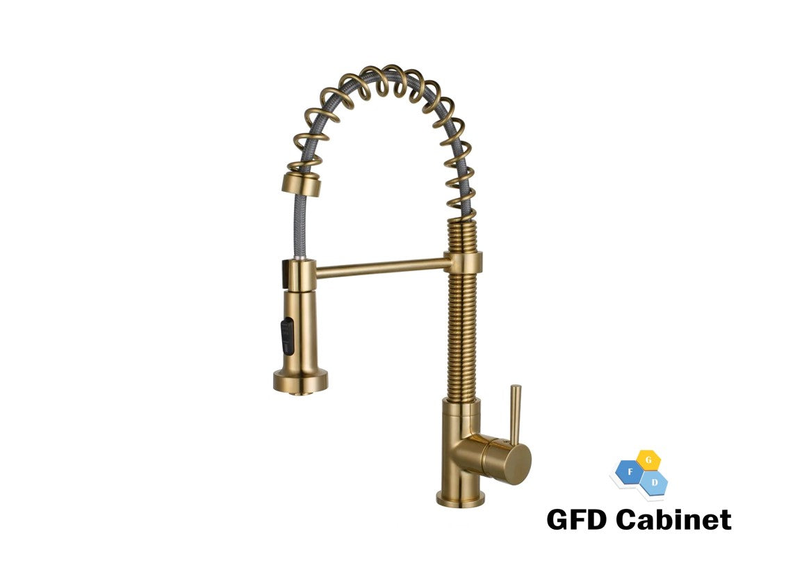 N88503B2 Single Handle Pull Down Kitchen Faucet With Spring Coil in Gold/Black/Brushed Nickel