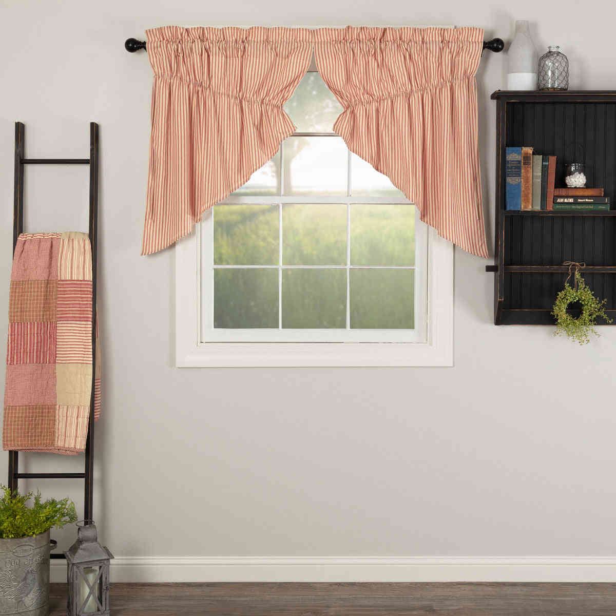 Sawyer Mill Red Ticking Stripe Prairie Swag Set of 2 - 36x36x18