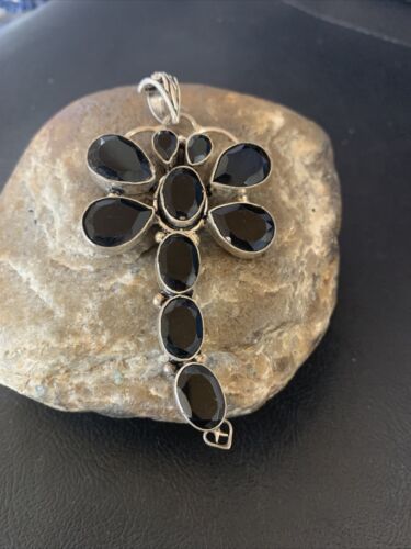 Handcrafted Sterling Silver Dragonfly Pendant with Faceted Black Onyx Gems
