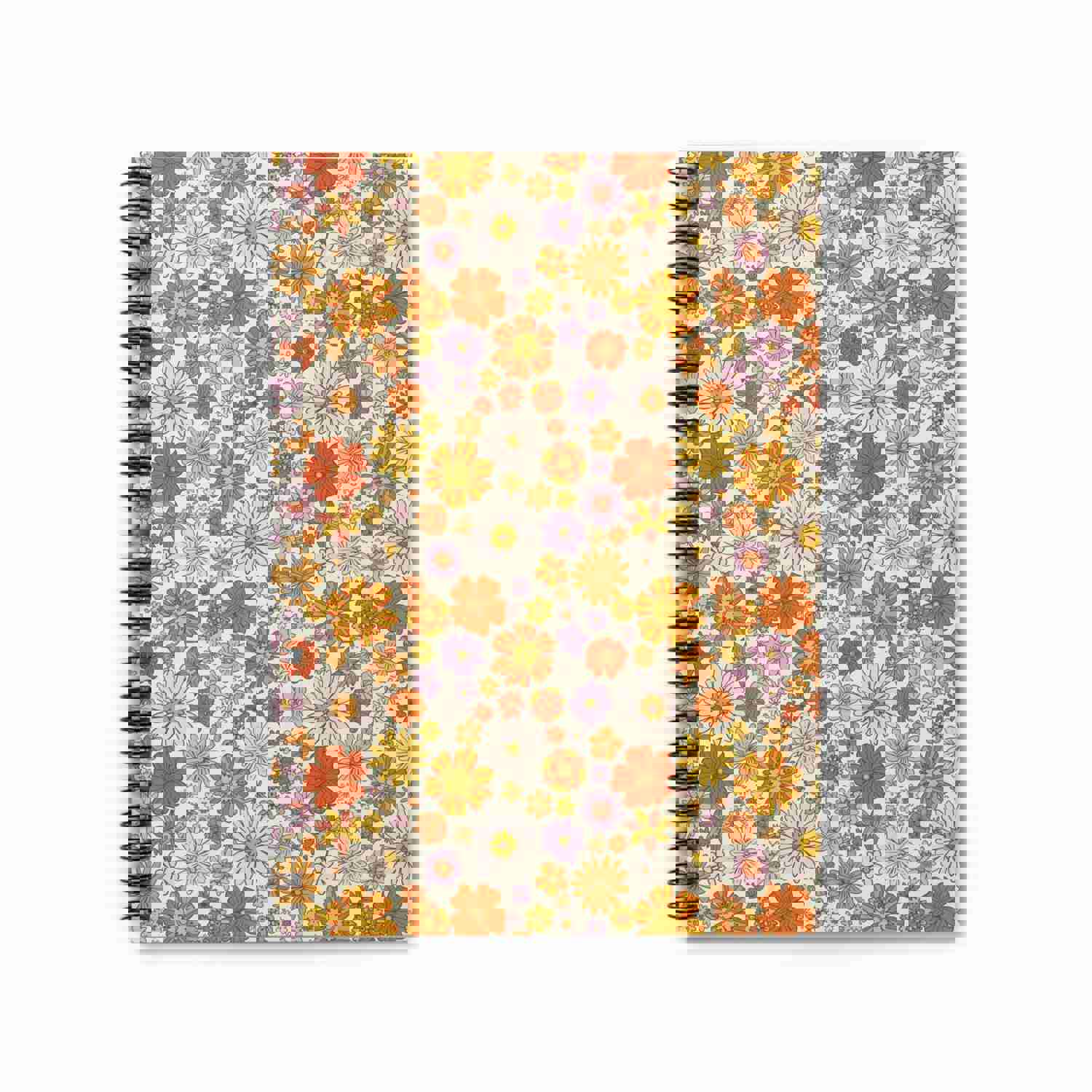 Floral Spiral Notebook, 70s Retro Groovy Flowers Design Ruled Journal for Everyday Use