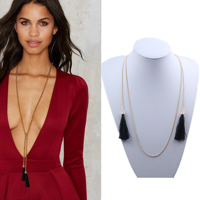 2 Pcs New Fashion Long Black/Brown Velvet Choker Necklace Women Steampunk Gold/Rhodium Tube Collar Necklaces