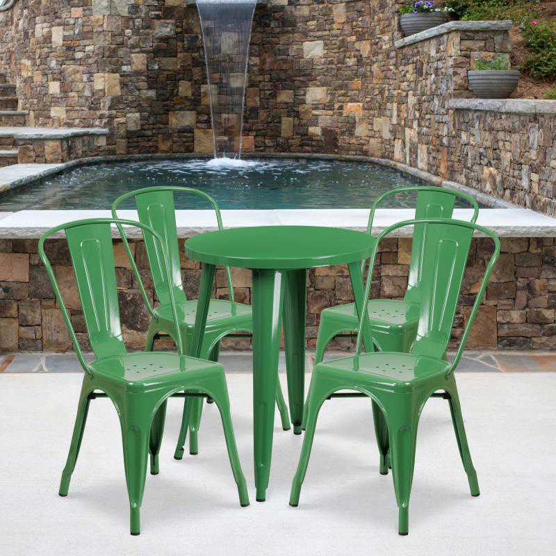 Flash Furniture Chauncey Commercial Grade 24 Round Green Metal Indoor-Outdoor Table Set with 4 Cafe Chairs
