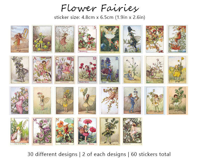 Vintage Flower Fairies Stickers Set - 50 Pack