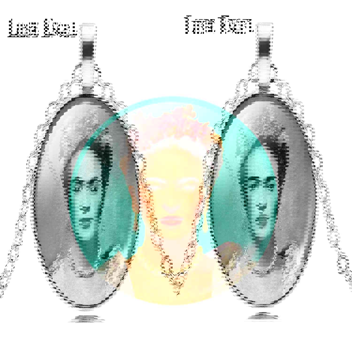 LIEBE ENGEL Frida Kahlo Glass Cabochon Choker Necklace - Vintage Silver Chain Statement Jewelry for Women