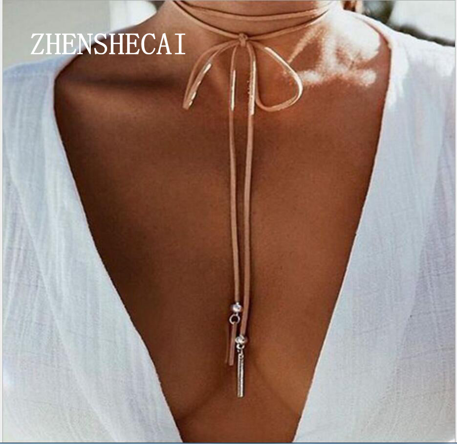 2 Pcs New Fashion Long Black/Brown Velvet Choker Necklace Women Steampunk Gold/Rhodium Tube Collar Necklaces