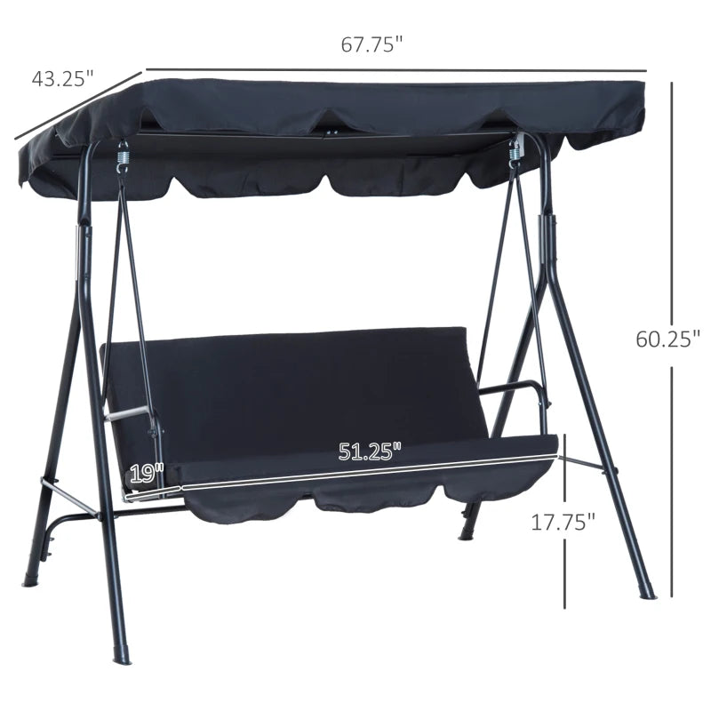 Outsunny 3-Person Porch Swing Bench with Stand & Adjustable Canopy, Armrests, Steel Frame for Outdoor, Garden, Patio, Porch & Poolside, Wine Red