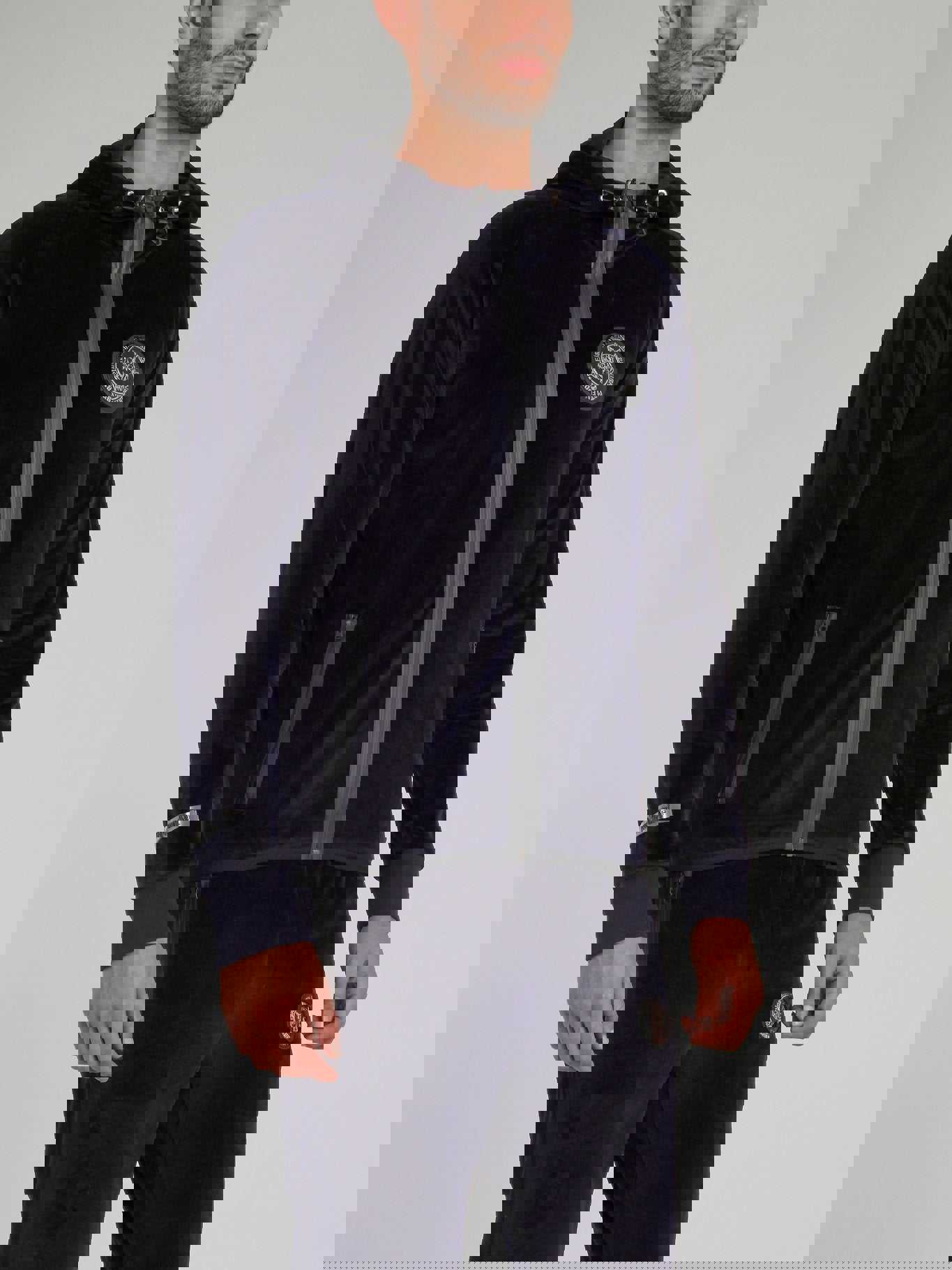 Navy Velvet Hoodie Sweat Jacket