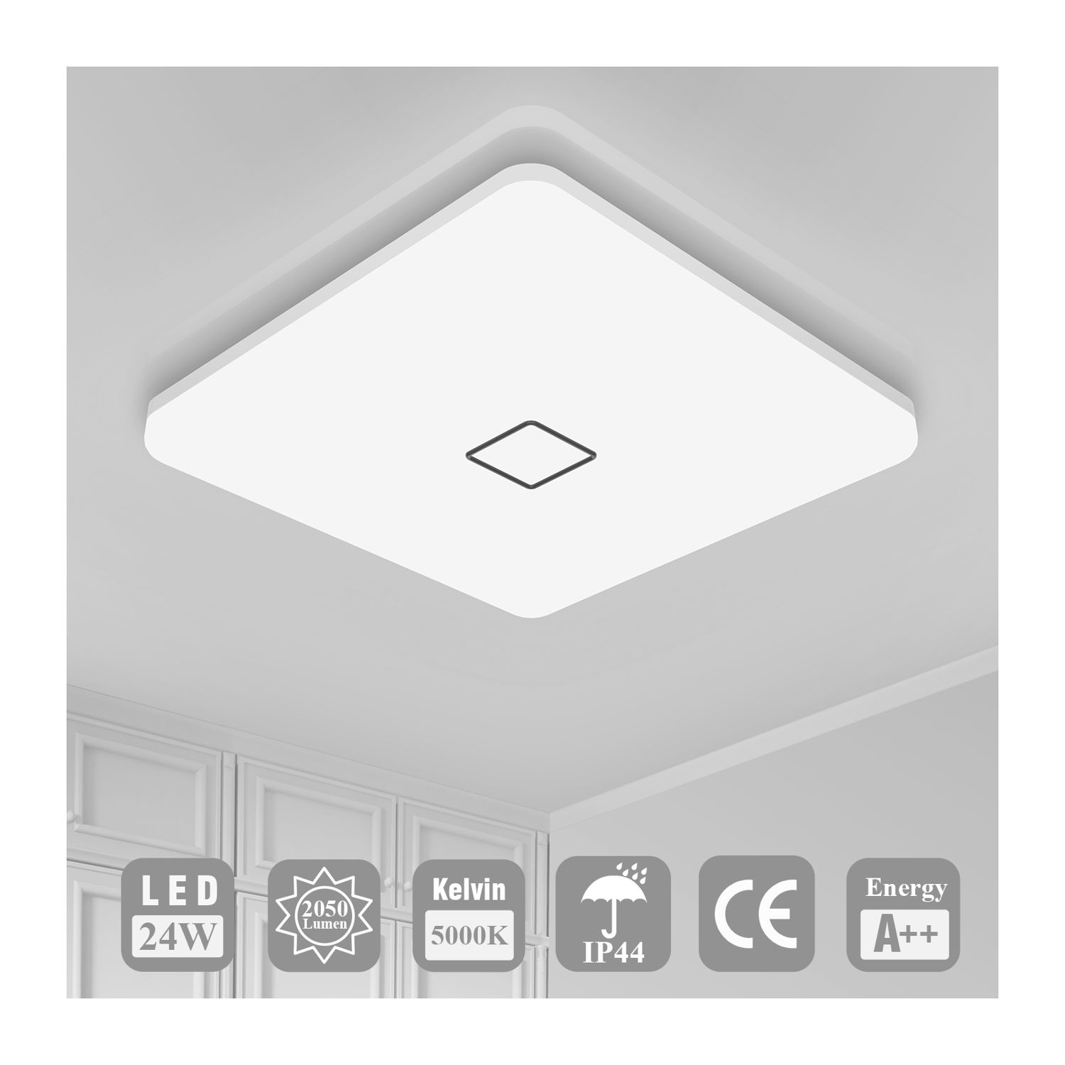 11 Inch Square LED Flush Mount Ceiling Light - 18W, 1800LM, 5000K, AC100-277V
