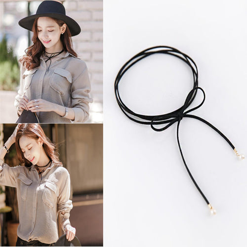 2 Pcs New Fashion Long Black/Brown Velvet Choker Necklace Women Steampunk Gold/Rhodium Tube Collar Necklaces