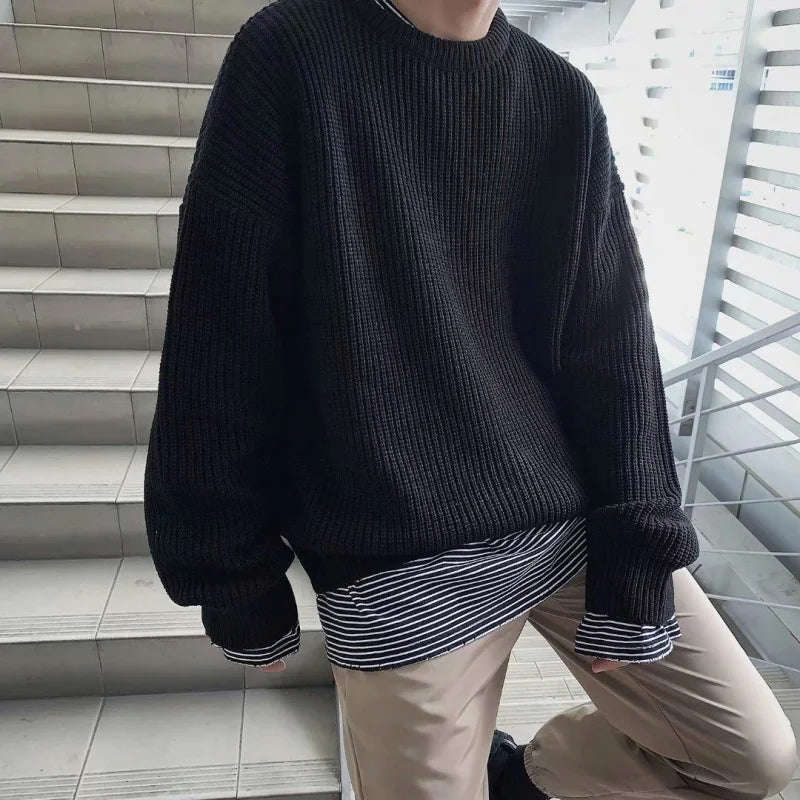 Nukty Men's Autumn Solid Color Wool Sweater - Slim Fit Korean Fashion Pullover
