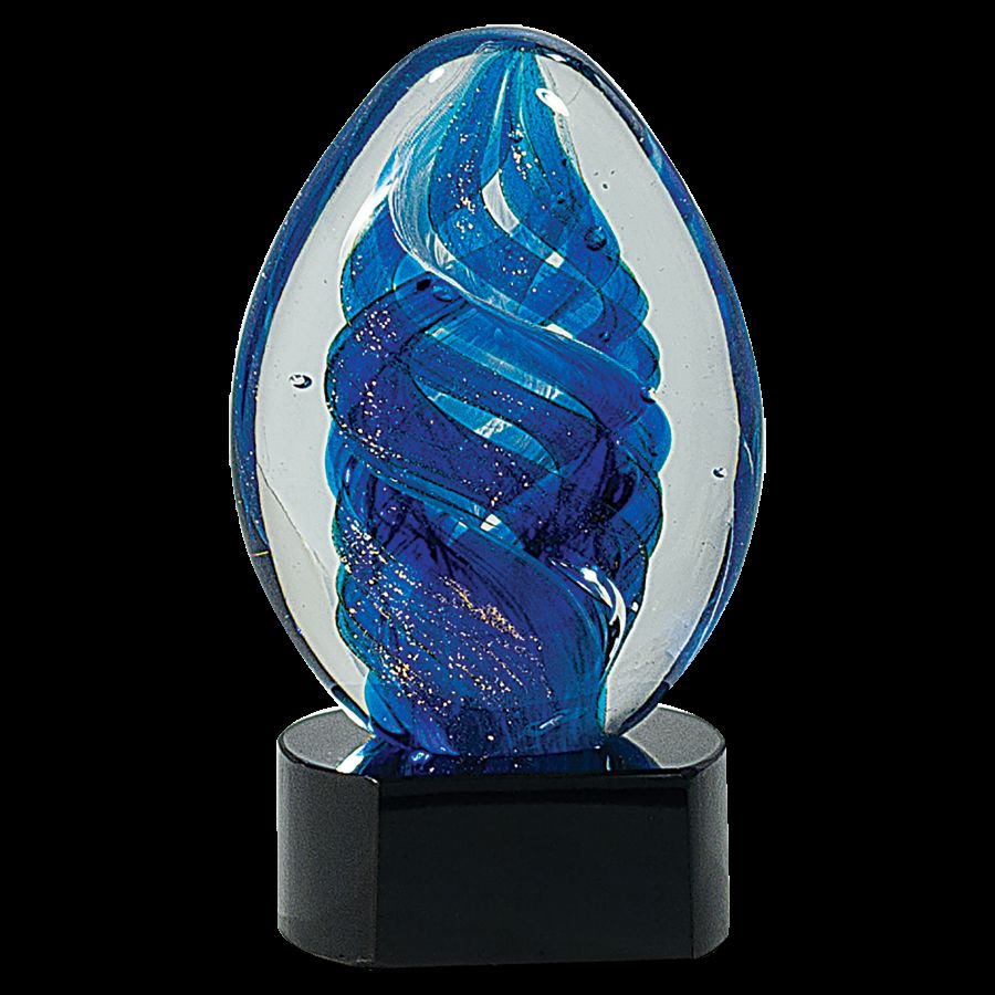 6 Blue Oval Swirl Art Glass Sculpture