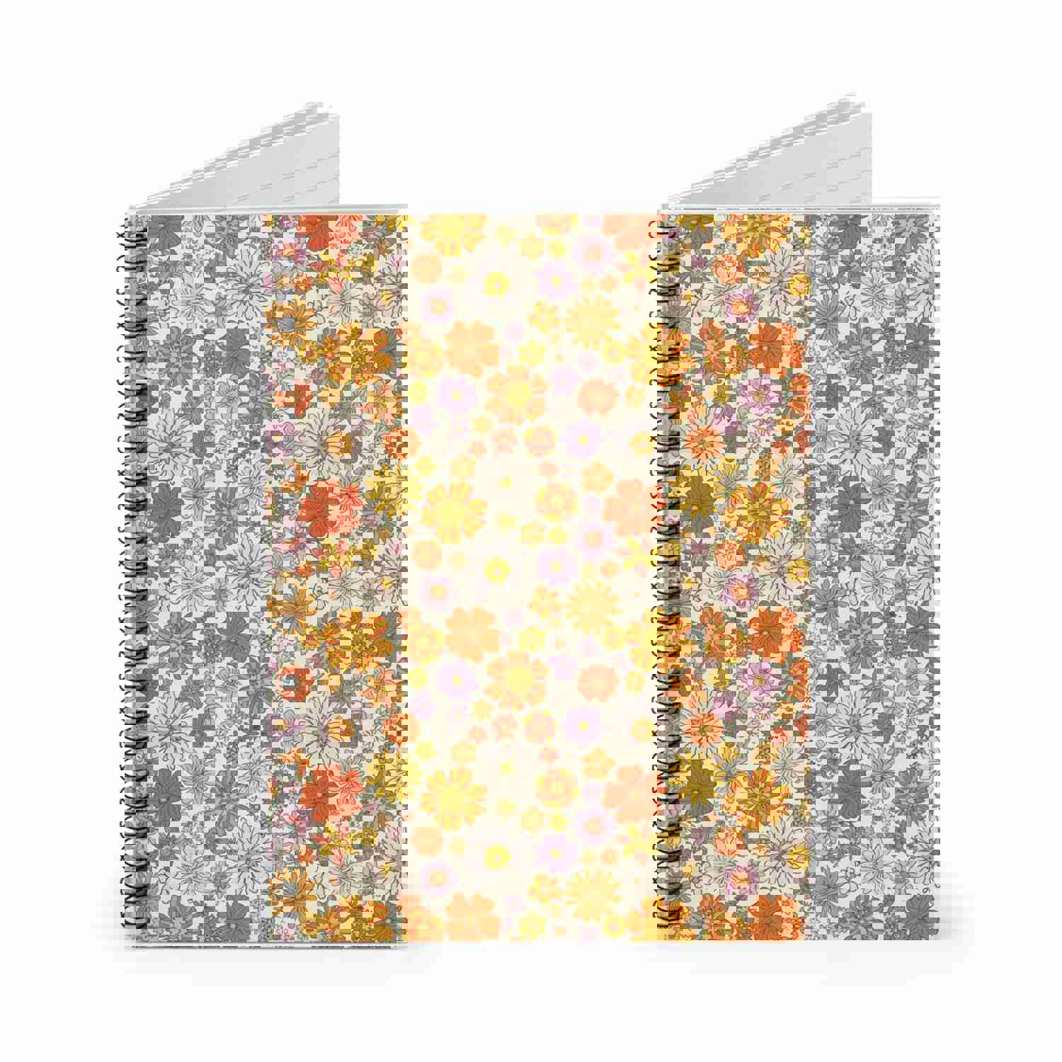 Floral Spiral Notebook, 70s Retro Groovy Flowers Design Ruled Journal for Everyday Use