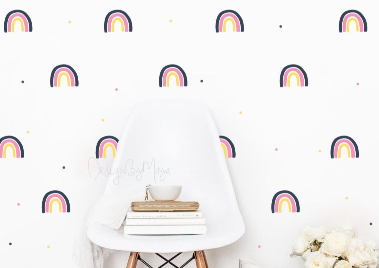 Pink and Gold Rainbows - Fabric Nursery Wall Art Decals for Baby Rooms