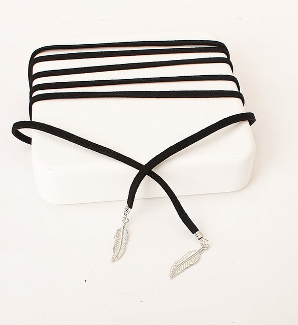 2 Pcs New Fashion Long Black/Brown Velvet Choker Necklace Women Steampunk Gold/Rhodium Tube Collar Necklaces