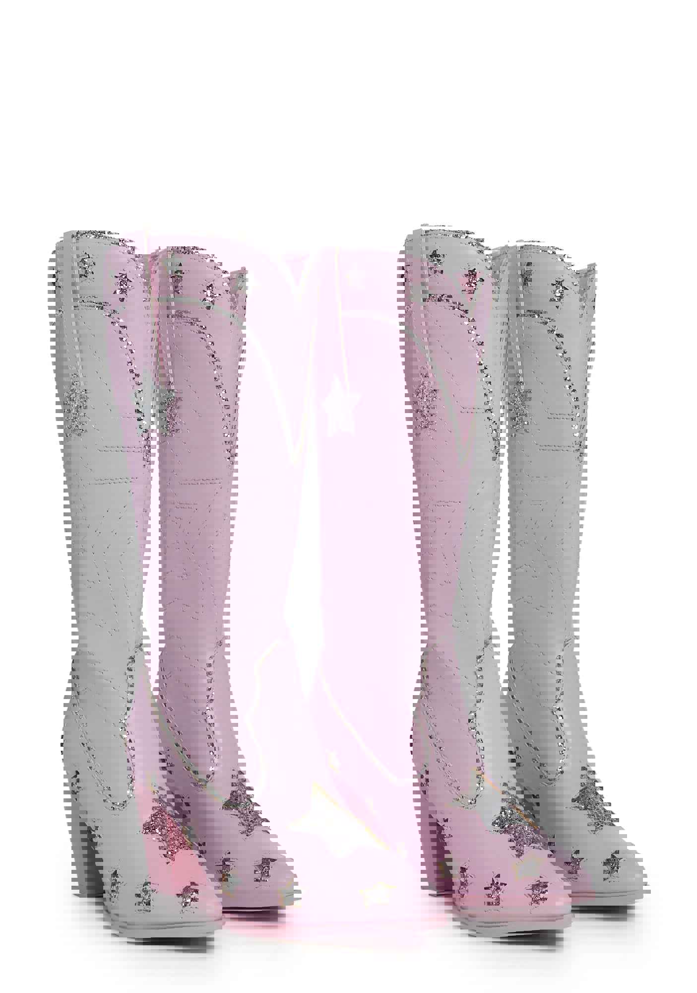 Pearl Star Space Cowgirl Boots - Pink/Silver