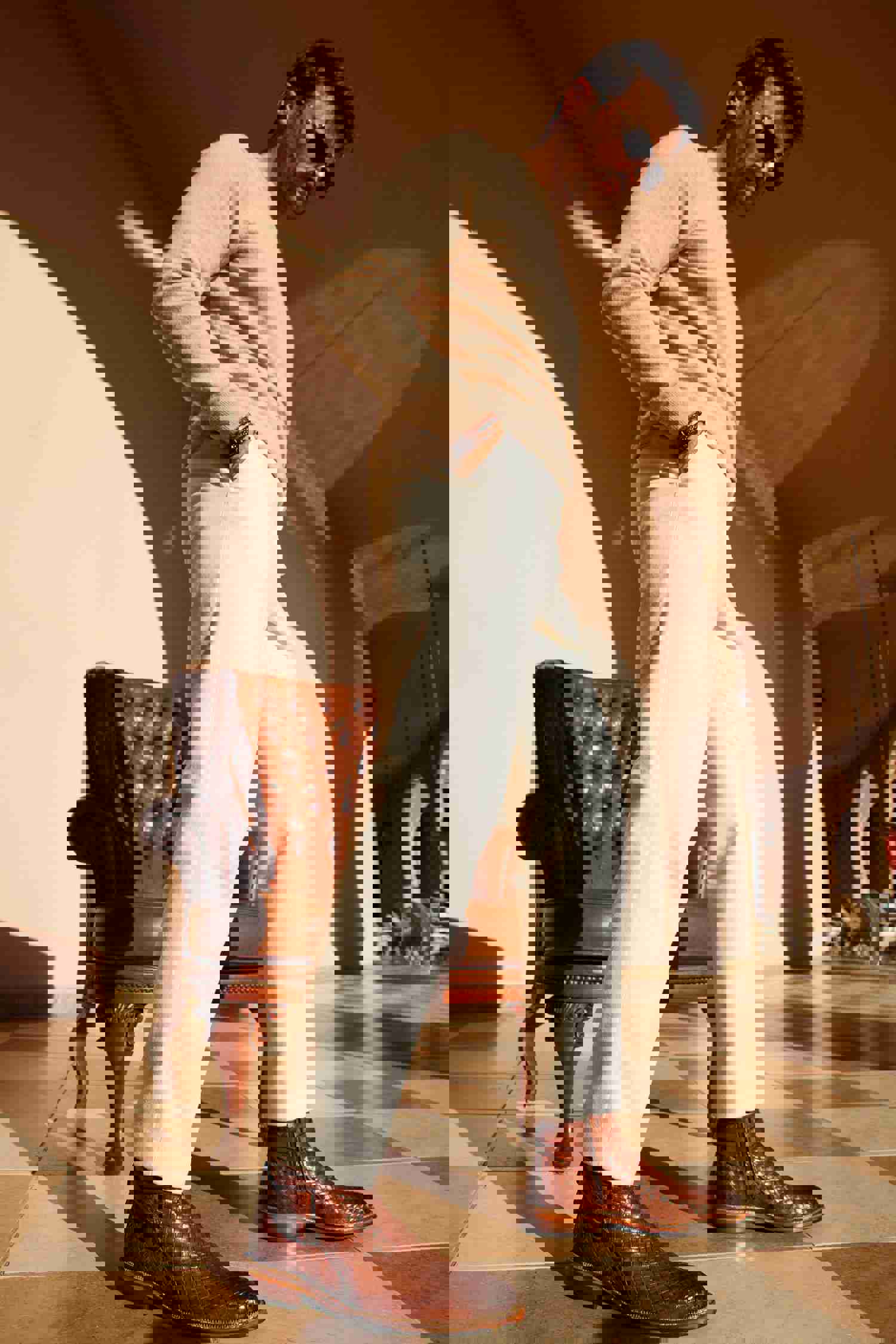 Morral Tan Handwoven Leather Cross Strap Buckle Zip-Up Men Boot