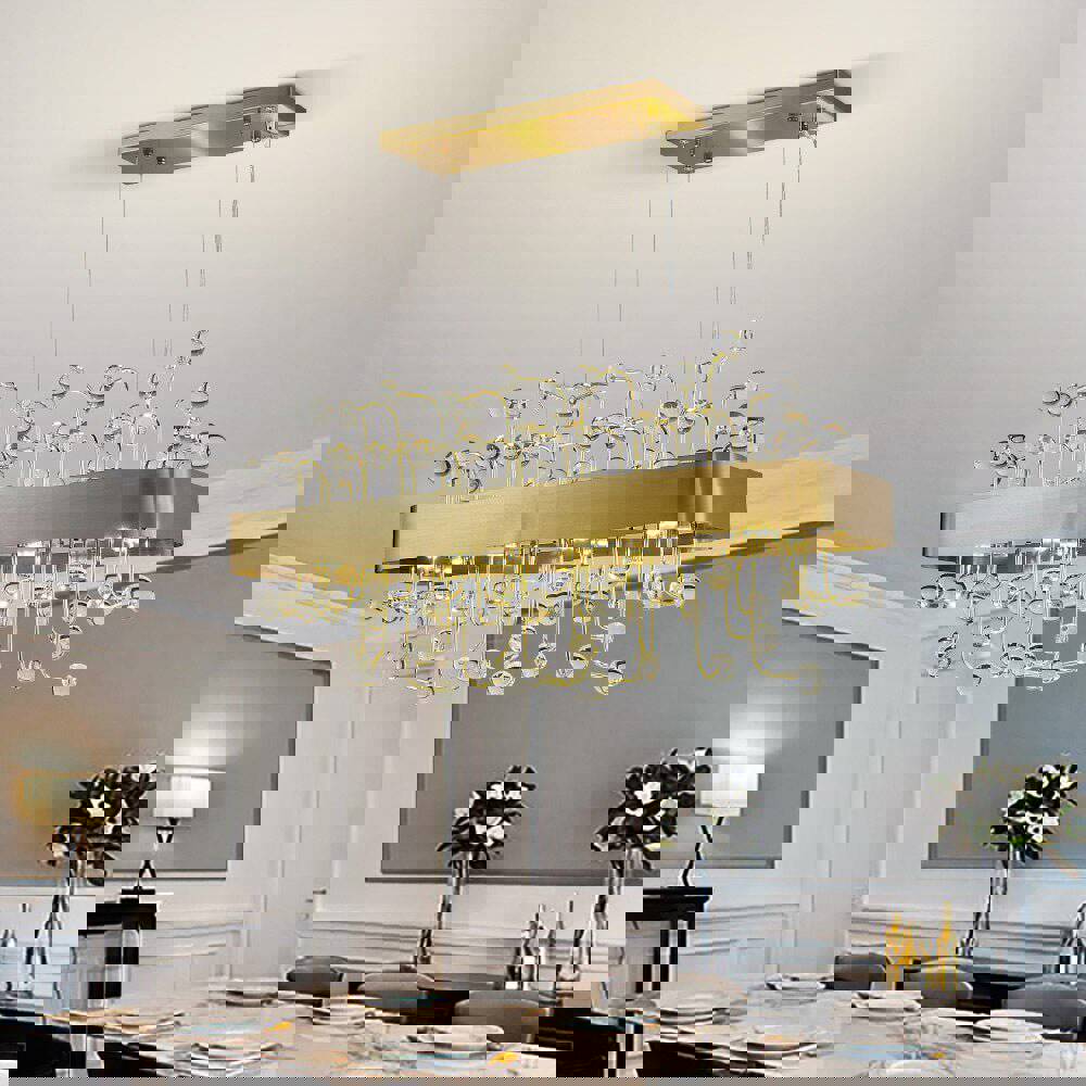 MIRODEMI® Gold Rectangle Colorful Crystal Chandelier for Living Room & Kitchen