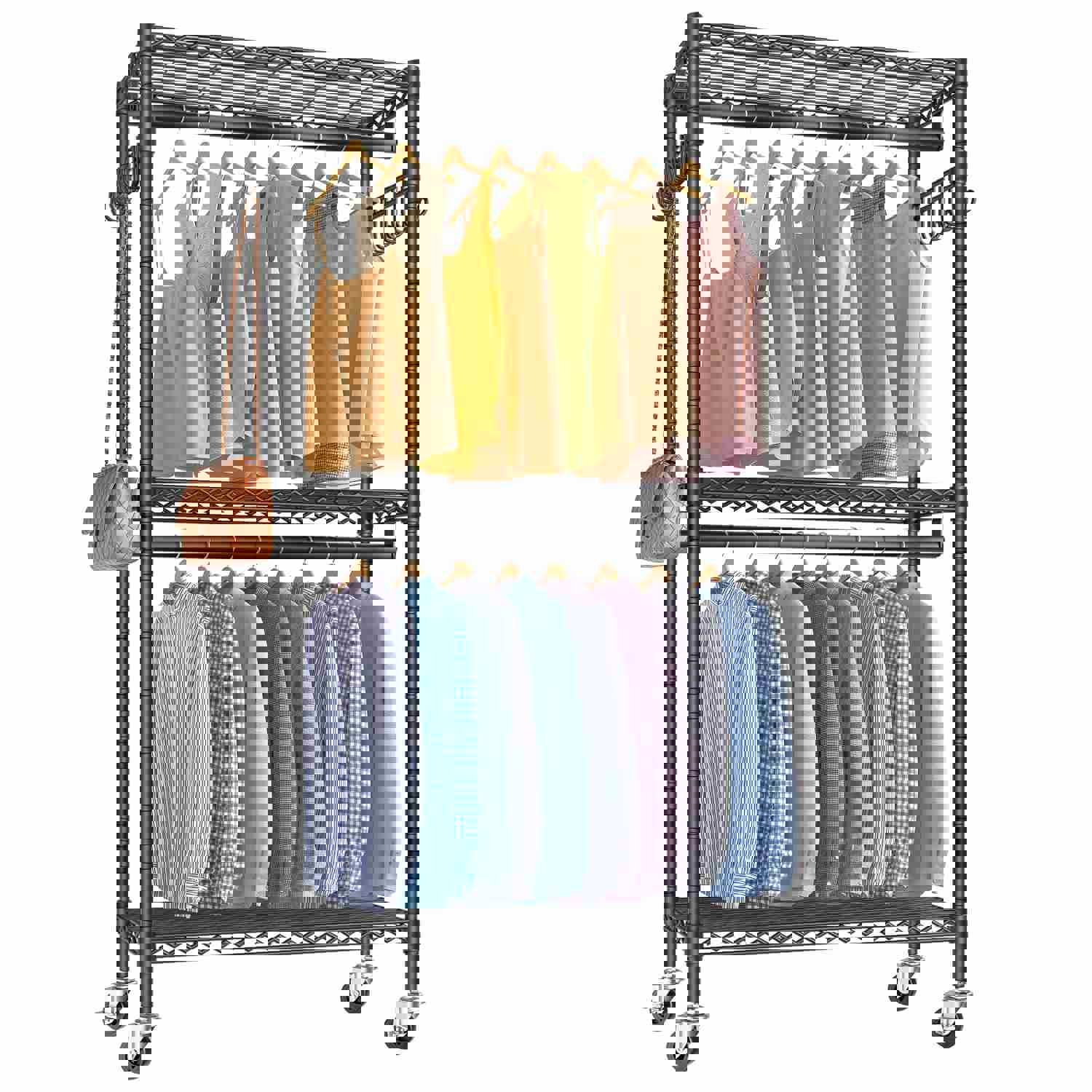 V12 Mini Rolling Clothes Rack Heavy Duty Adjustable Metal Wire Shelving with Wheels