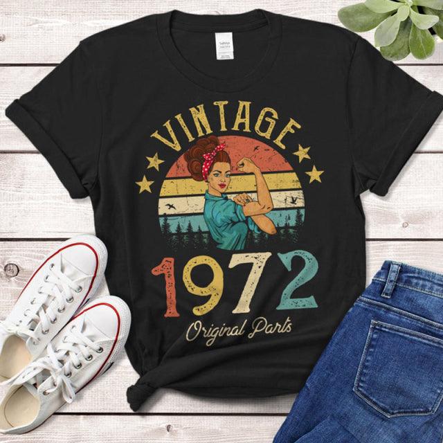 Vintage 1972 Original Parts Women's Cotton Retro T-shirt - 50 Years Old Birthday Gift
