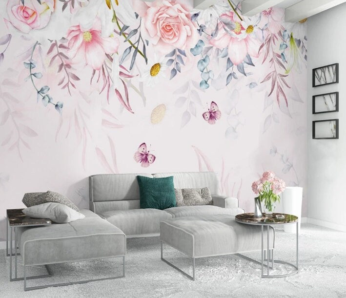 Floral Wallpaper Flower Wall Mural - Peel and Stick Vinyl Wall Decals