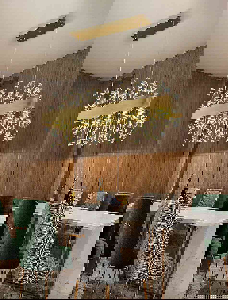 MIRODEMI® Gold Rectangle Colorful Crystal Chandelier for Living Room & Kitchen