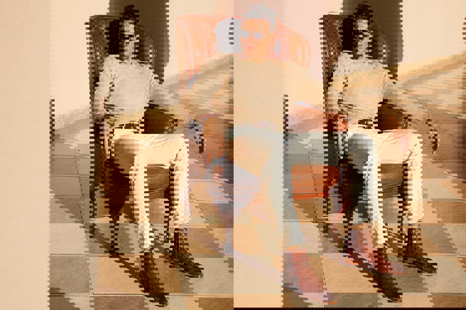 Morral Tan Handwoven Leather Cross Strap Buckle Zip-Up Men Boot