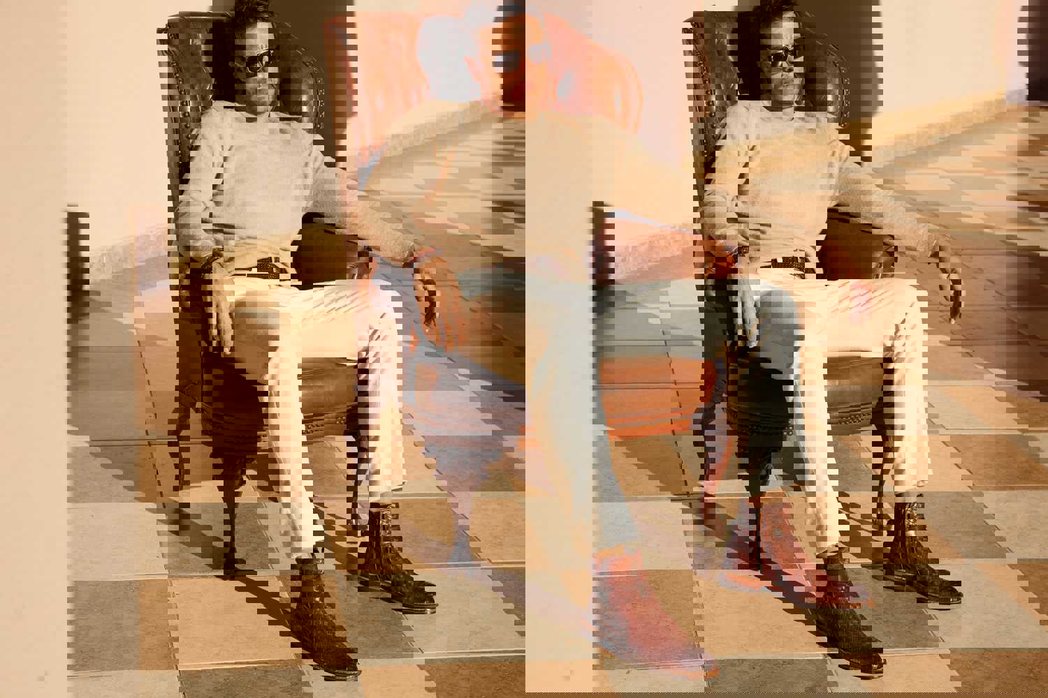 Morral Tan Handwoven Leather Cross Strap Buckle Zip-Up Men Boot