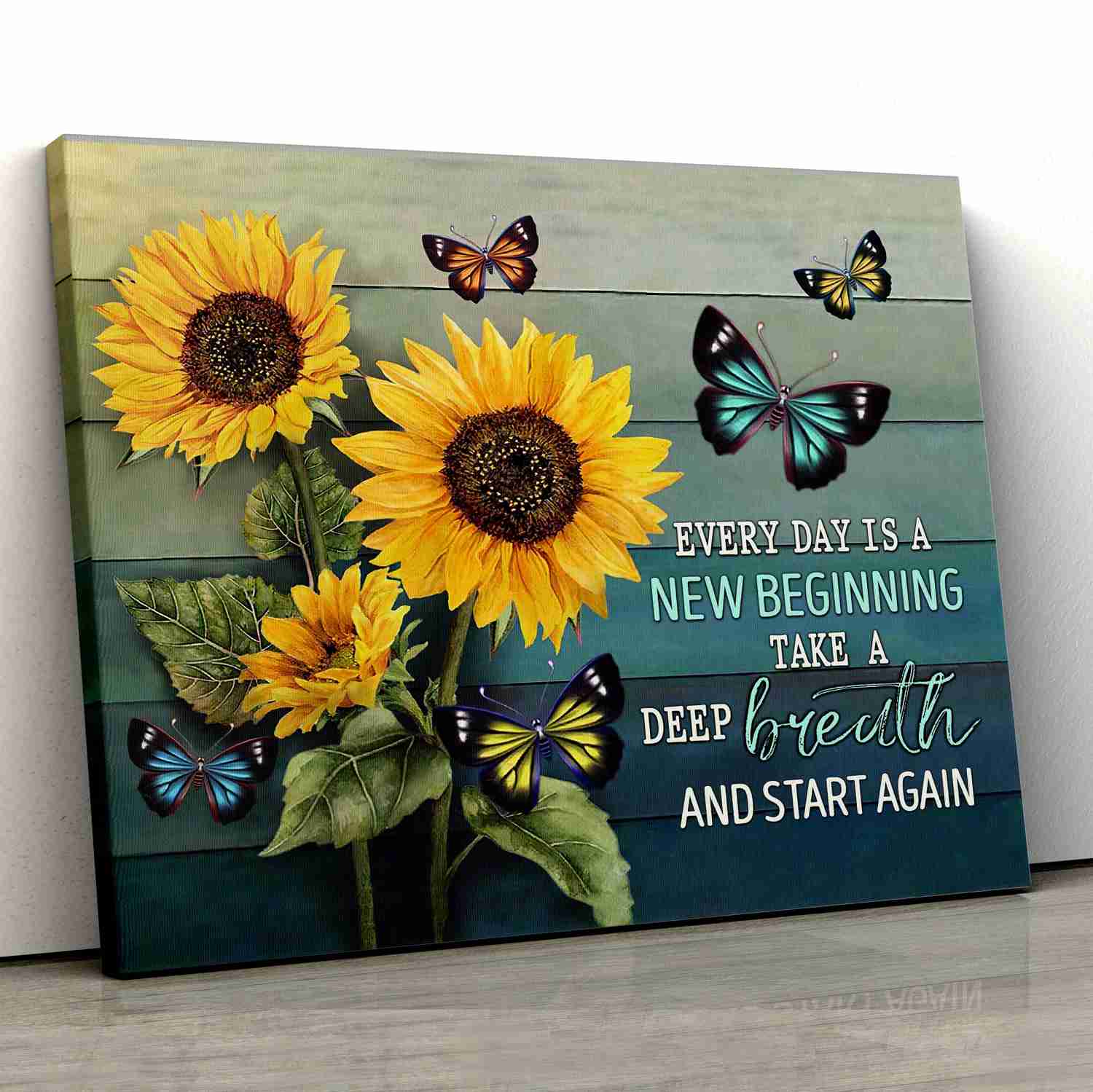 Everyday is a New Beginning - Sunflower Butterfly Canvas, Jesus Landscape Canvas Print, Wall Art