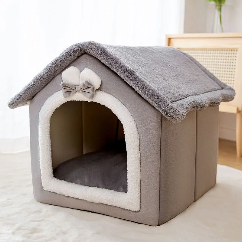 Cozy Enclosed Cat Bed with Removable Cushion - Warm Winter Pet House for Cats and Small Dogs