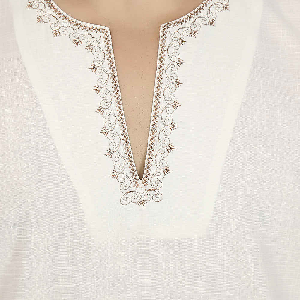 Men's Cotton Short Kurta Shirt - Off-White (India Clothing)