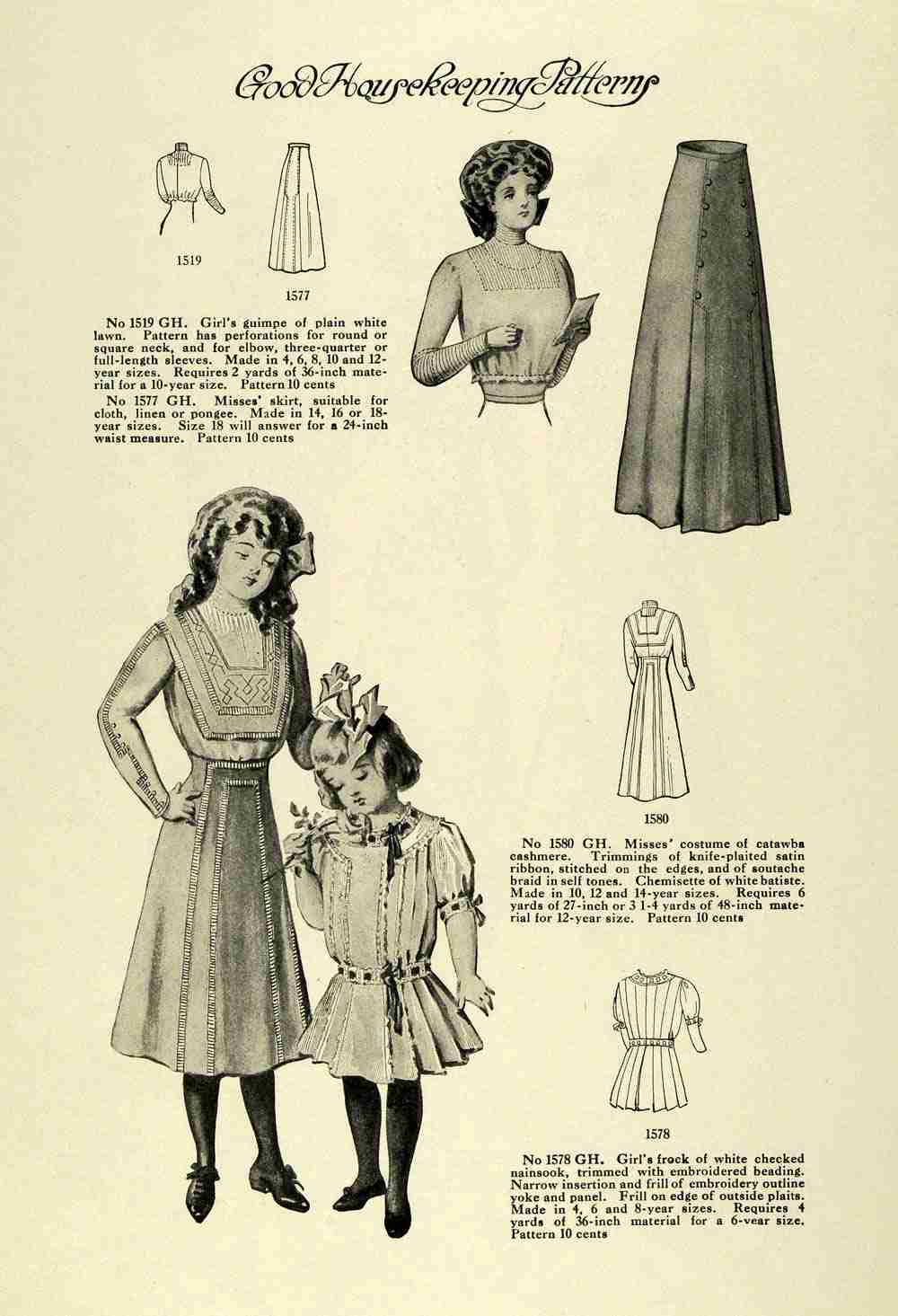 Original 1909 Edwardian Fashion Print - Women & Children Clothing Accessories