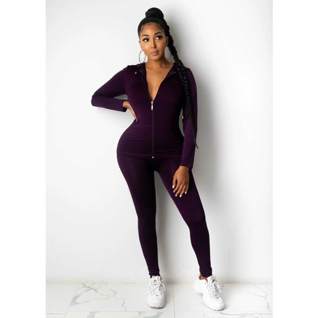 Women's Two-Piece Tracksuit Set - Streetwear Outfit with Zip-Up Jacket & Skinny Pants