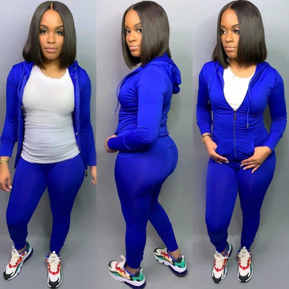Women's Two-Piece Tracksuit Set - Streetwear Outfit with Zip-Up Jacket & Skinny Pants
