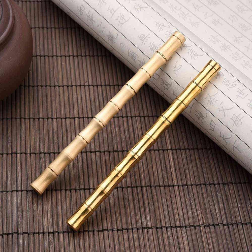 Brushed Detachable Bamboo Rollerball Pen - 0.5mm Golden Matte Metal Ballpoint Pen