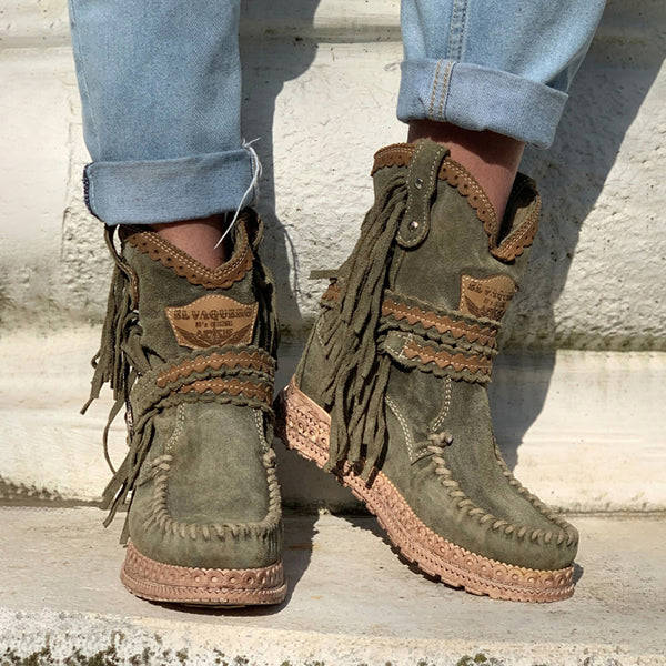 Corashoes Vintage Tassel Stone-Washed Boots