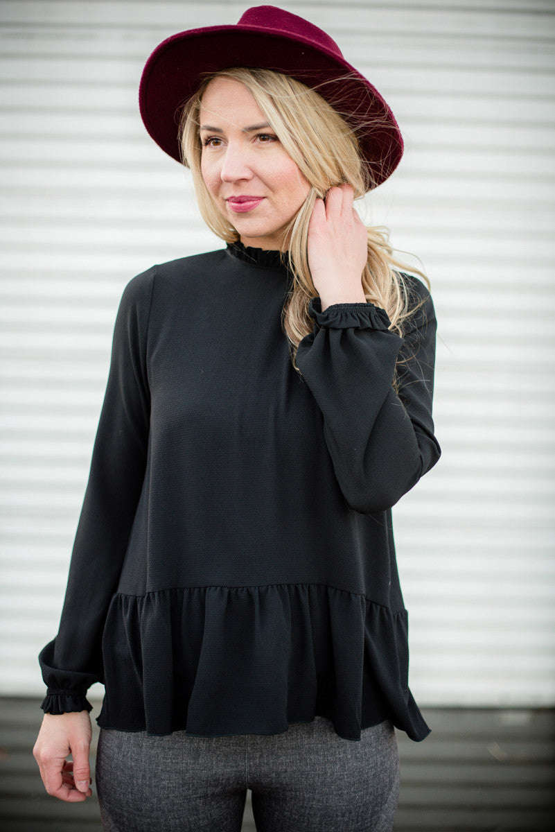 Black Ruffled Peplum Top