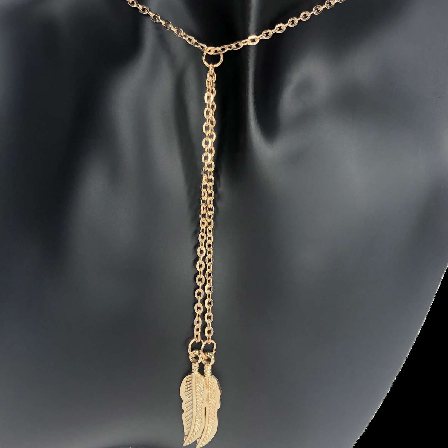 Gold Double Leaf Y Necklace