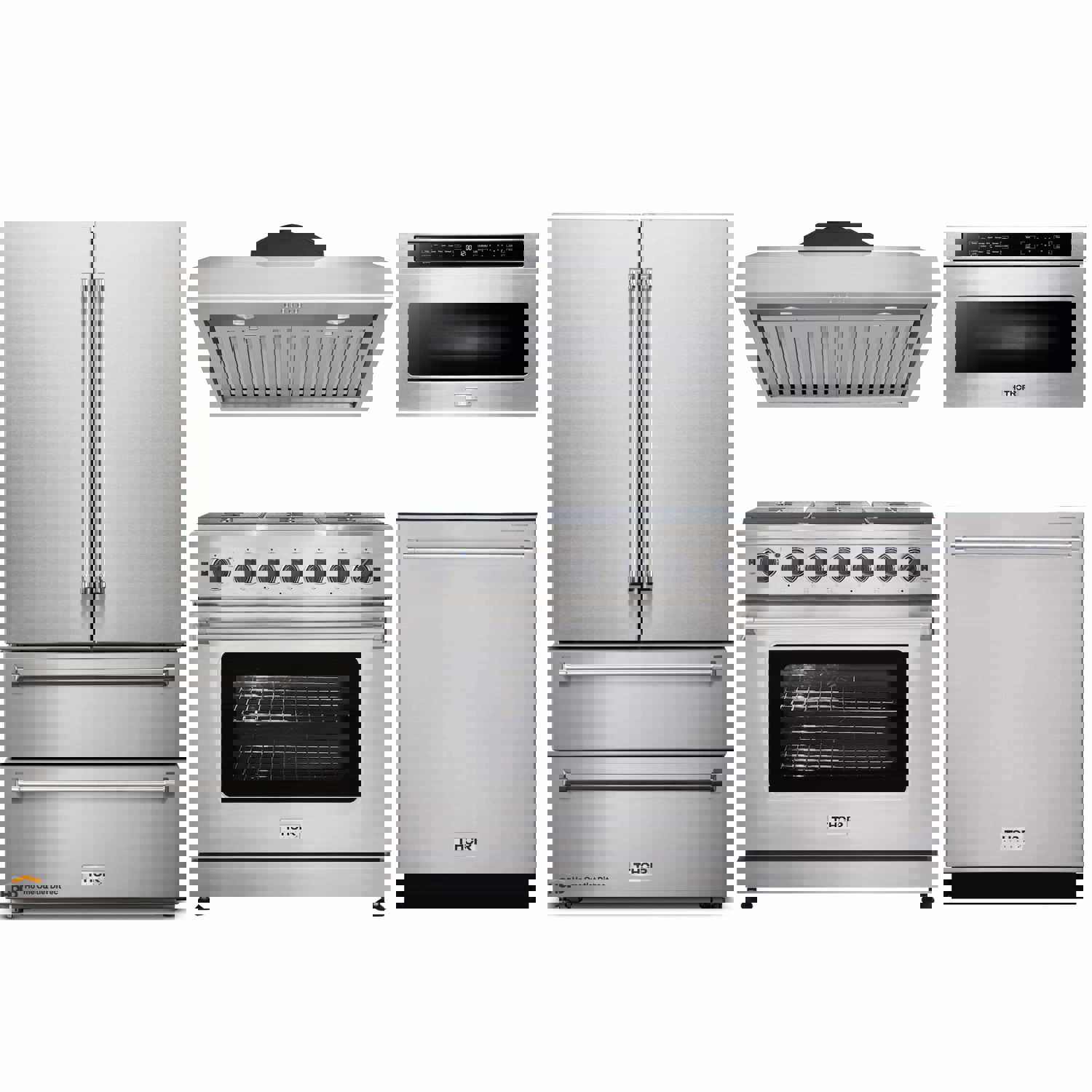 Thor Kitchen 5-Piece Appliance Package - Stainless Steel Gas Range, Refrigerator, Hood, Dishwasher, and Microwave Drawer