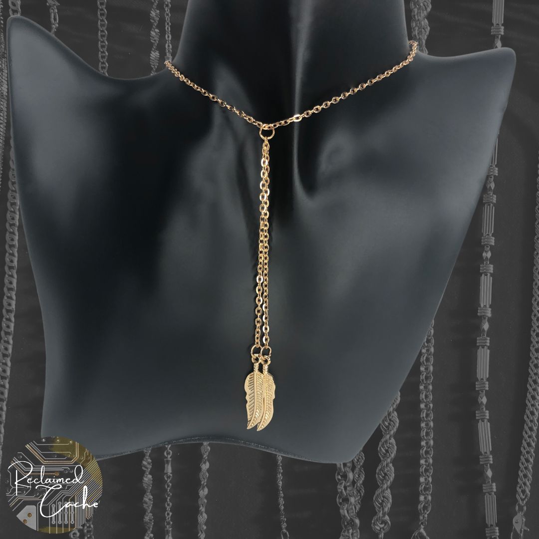 Gold Double Leaf Y Necklace