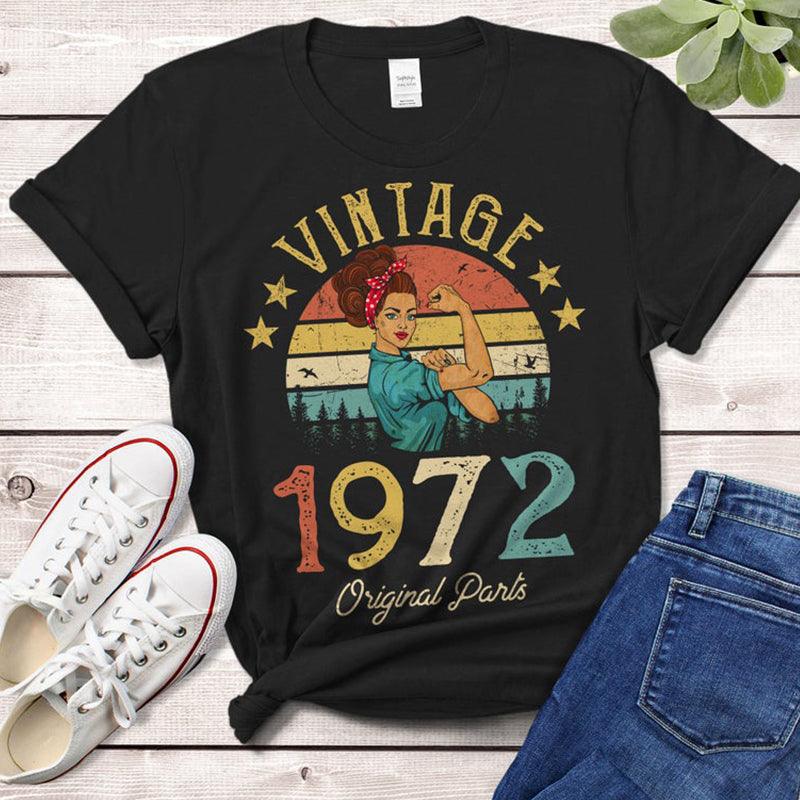 Vintage 1972 Original Parts Women's Cotton Retro T-shirt - 50 Years Old Birthday Gift