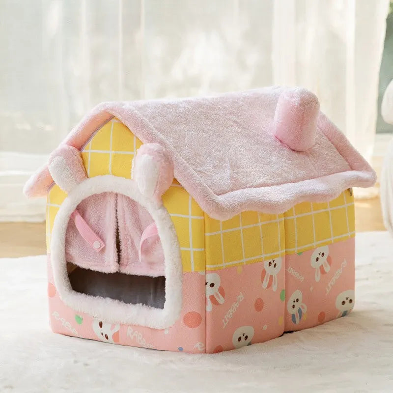 Cozy Enclosed Cat Bed with Removable Cushion - Warm Winter Pet House for Cats and Small Dogs