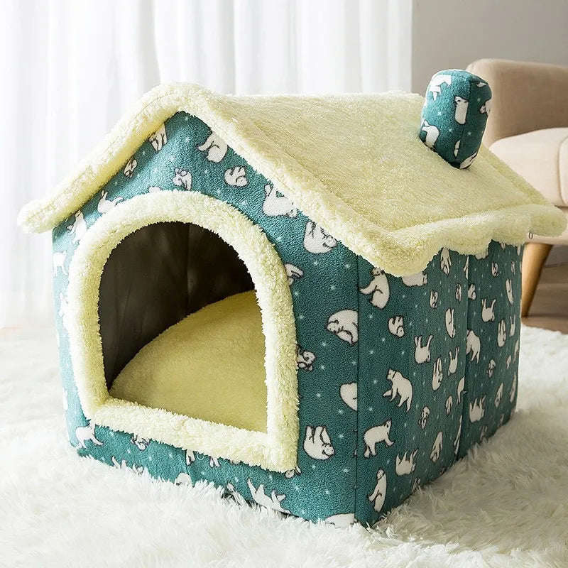 Cozy Enclosed Cat Bed with Removable Cushion - Warm Winter Pet House for Cats and Small Dogs