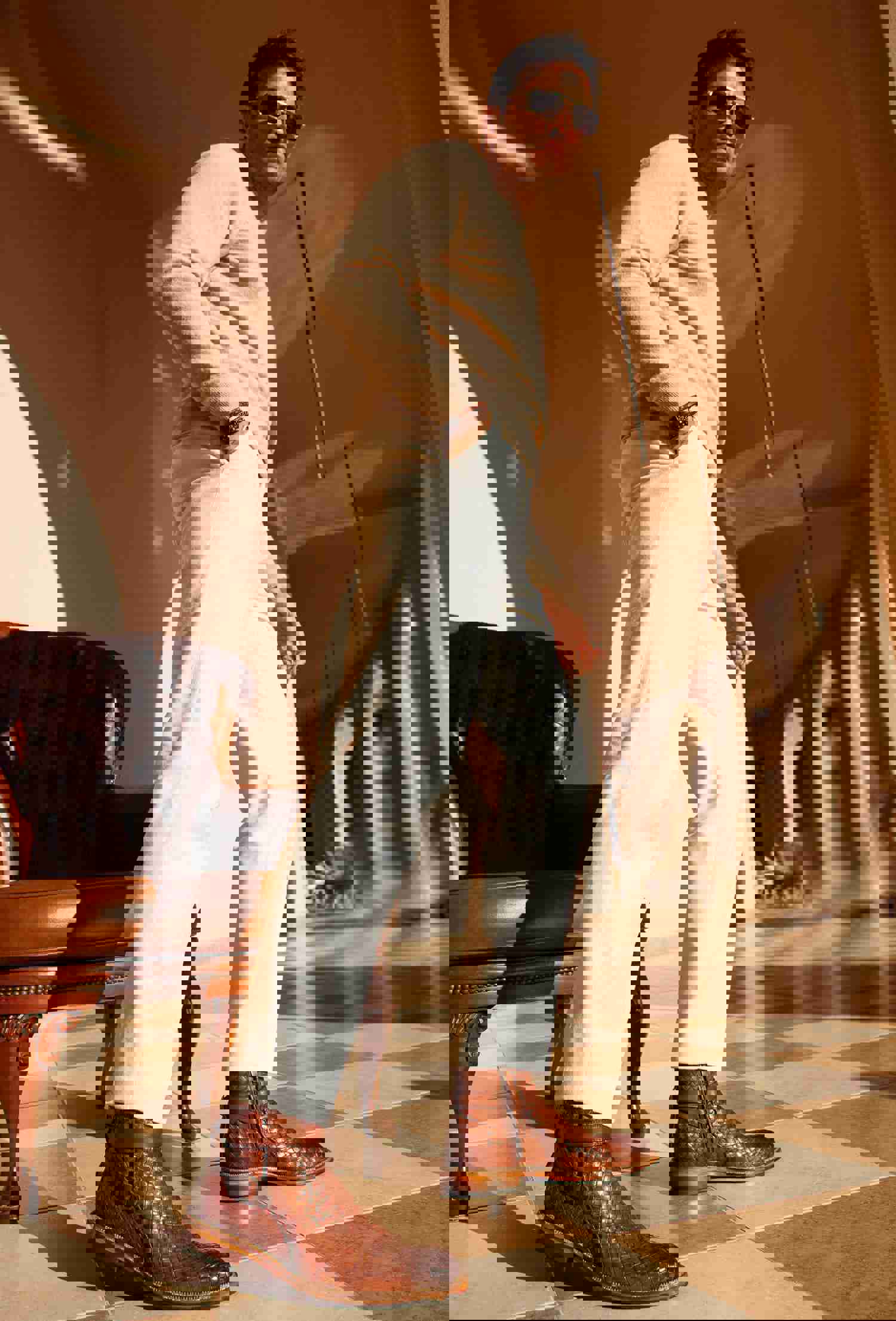 Morral Tan Handwoven Leather Cross Strap Buckle Zip-Up Men Boot