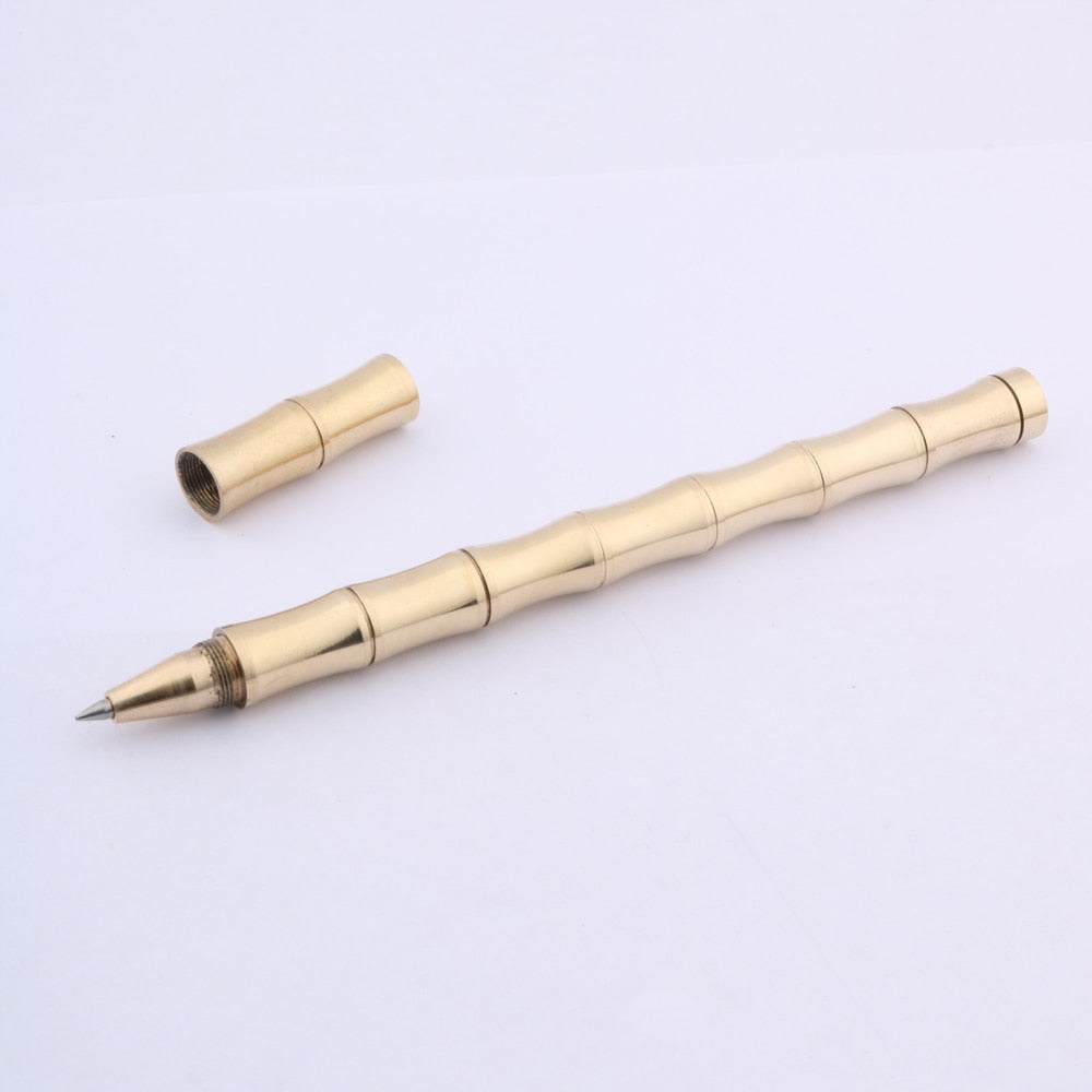 Brushed Detachable Bamboo Rollerball Pen - 0.5mm Golden Matte Metal Ballpoint Pen