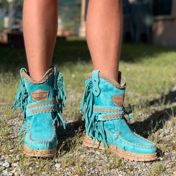 Corashoes Vintage Tassel Stone-Washed Boots